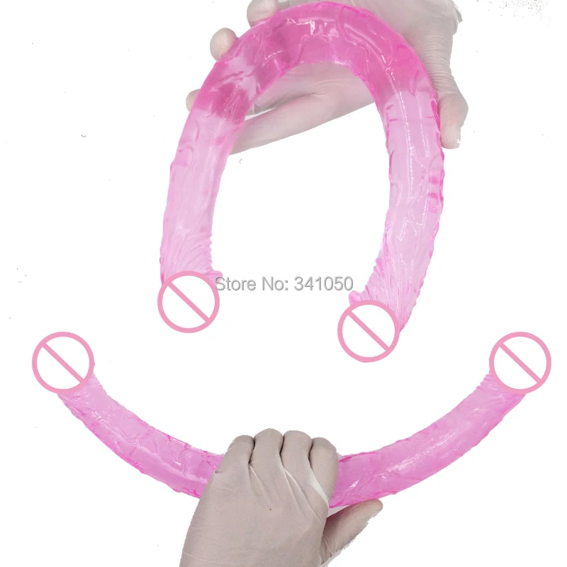 Double Dildo Long 17.7 in Flexible Soft Jelly Vagina and Anal Women Gay Lesbian Double Ended Dong Sex toys2