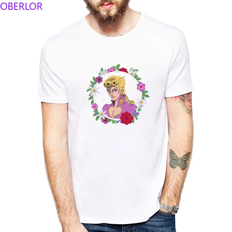 

JoJo Bizarre Adventure Men Cartoon Flower Print T-Shirt Anime Cotton Shirts Unisex Fashion Novelty Streetwear Funny T Shirt Tops