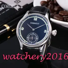 Luxury Corgeut 44mm Black Dial top brand Luxury Stainless Steel case 6498 Hand Winding movement Men