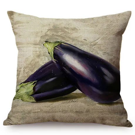 Nordic Farm Autumn Harvest Crops Oil Painting Art Style Decorative Cushion Cover Chili Olive Radish Linen Sofa Throw Pillow Case K118-6
