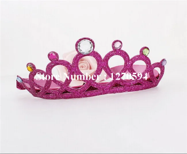 10 шт./лот корона для девочек повязка на голову, с блестками тиара на голову с украшением в виде кристаллов детский ободок для дня рождения; Мода для девочек; эластичная повязка на голову