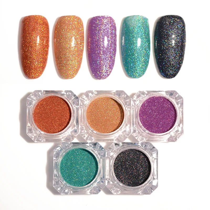 

1.5g 1 Box Holographic Glitter Laser Powder Ultra-thin Shining Nail Glitter Manicure DIY Nail Art Chrome Pigment 5 Colors