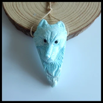 

Natural stone LarimarCraved wolf head Pendant fashion jewelry necklace Pendant,54x27x23mm,28.2g