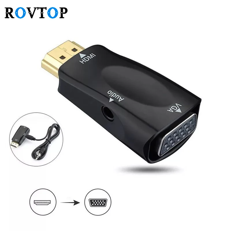 Rovtop HDMI в VGA адаптер аудио кабели конвертер мужчин и женщин HD 1080P для ПК ноутбука ТВ