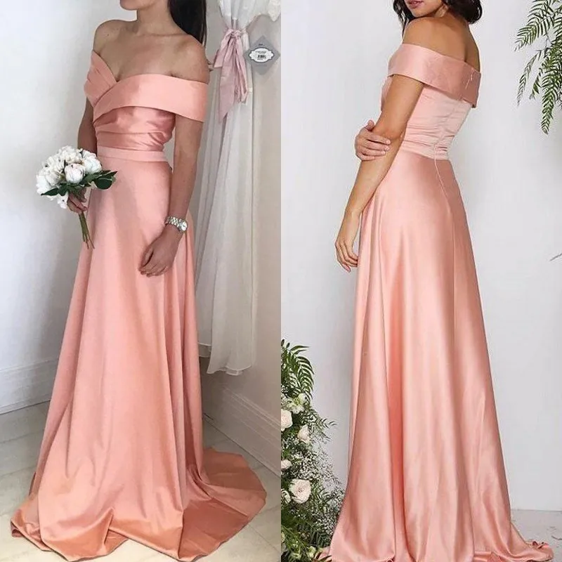 

Long Bridesmaid Dresses 2019 Elegant A line Off The Shoulder Customize Wedding Party Guest Gown robe demoiselle d'honneur