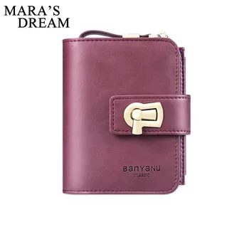 

Mara's Dream Genuine Leather Women Short Wallet Women's Purse Zipper Metal Lock Purse Small Wallet Coin Pocket Solid Bag Cartera
