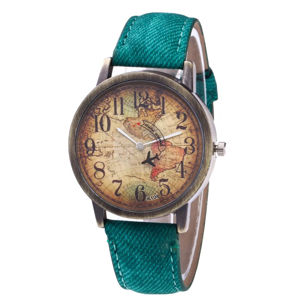 Новая мода кварцевые часы мужские унисекс карта самолет путешествия по всему миру женские кожаные Наручные часы Relogio Feminino 328 - Цвет: G