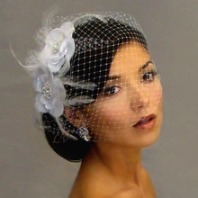 Перо Клетка Фаты Высокого Качества Короткая Голова Два Цветы Фата Пользовательские Мантилья Горный Хрусталь Свадебная Фата V721