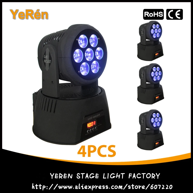 

(4PCS) DJ Wash Spot Light LED Moving Head RGBWA+UV Led Light 7*18W DMX 11/18Chs Stage DJ Lighting Disco Light