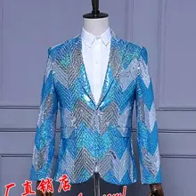 Настоящий мужской небесно-голубой/зеленый градиент полный смокинг с блестками куртка/События/Студия/Синг/сценическое представление/куртка