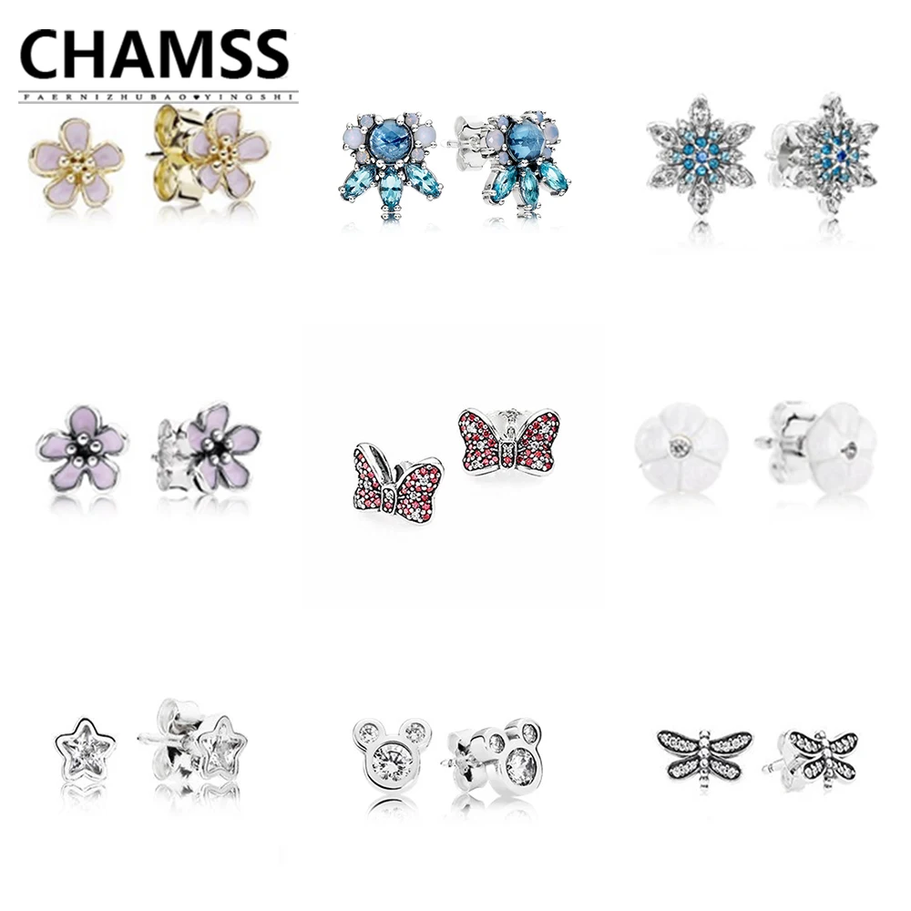 

CHAMSS 100% Real s925 Sterling Silver PDS Gel Frosted Glitter Earrings Animal Original Wedding Jewelry Wholesale Free Shipping