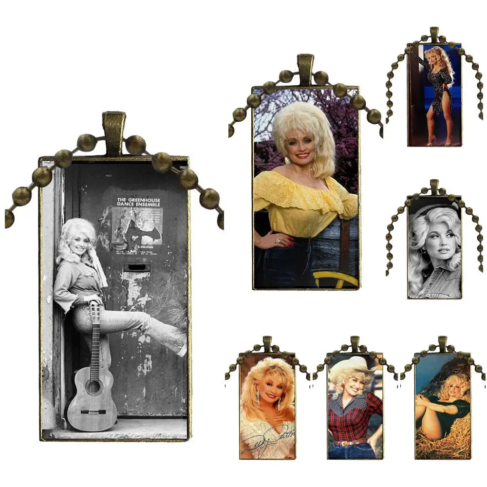Подвесное ожерелье Dolly Parton со стеклянным кабошоном прямоугольное модное для