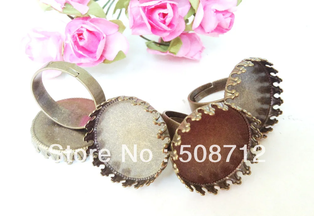 

free shipping!!!!! Bronze Adjustable 25mm Insize Round Crown Edge Ring Base/ Ring blanks