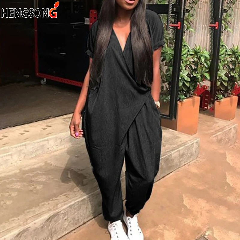 

Summer Romper Jumpsuits Overalls Women's One-piece Jumpsuits Short Sleeve Sexy Deep V-Neck Loose Jumpsuits Casual Clothing