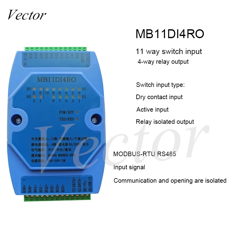 Switch Input and Output 11 Way Open 4 Way Relay Output Module RS485 MODBUS-RTU Communication Switch Input and Output 11 Way Open 4 Way Relay Output Module RS485 MODBUS-RTU Communication