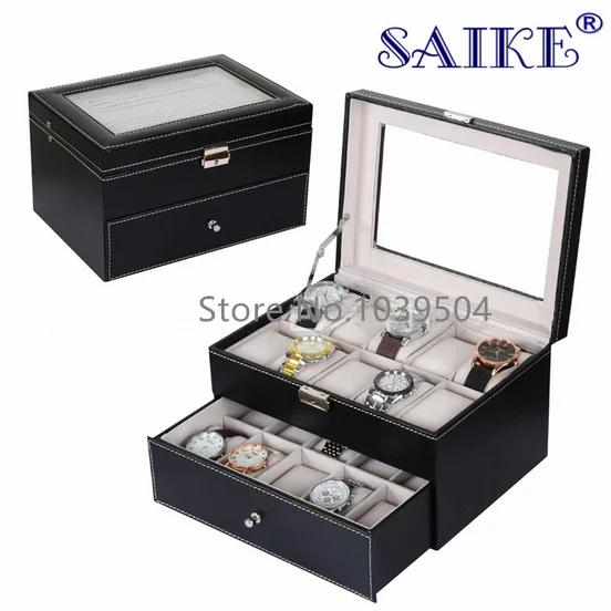 

New PU Leather Watches Organizer Black 20 Slots Watch Storage Boxes Case Watch Display Box Jewelry Watch Gift Cases
