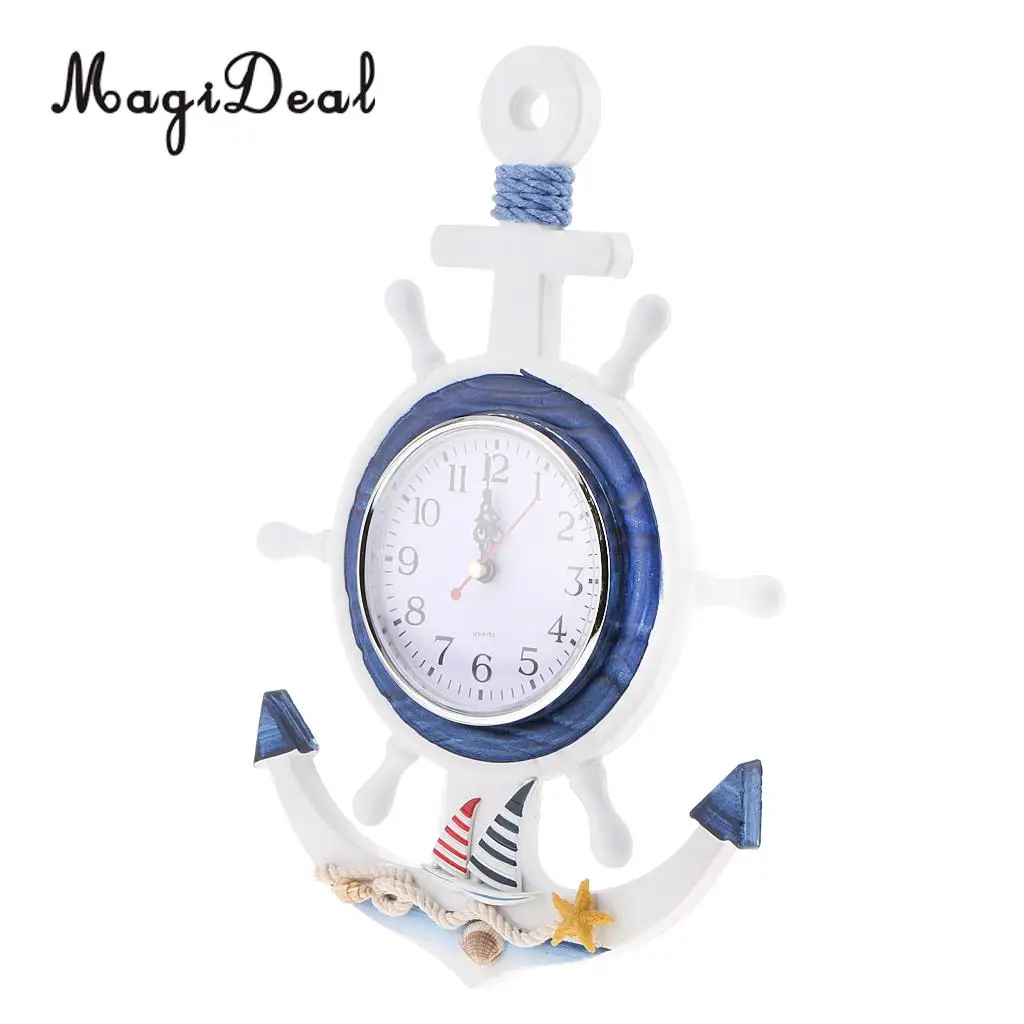 MagiDeal Sea Beach Naudical Themed Anchor Clock Wall Hanging Decor Ornament Home Time 