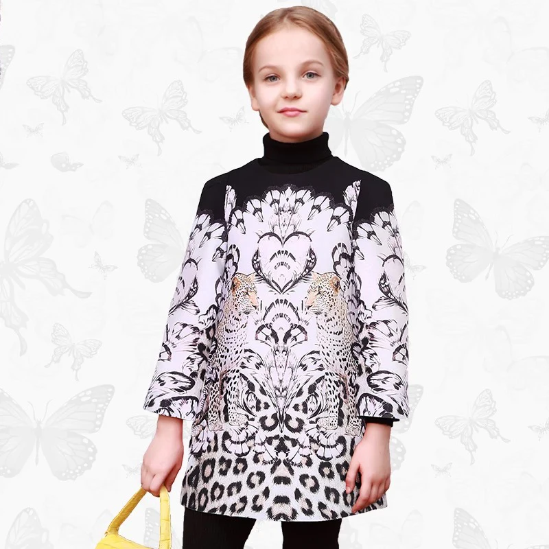Весенне-осеннее качественное платье для девочек платье с длинными рукавами для малышей Детское Брендовое платье детское платье с леопардовым принтом от 3 до 14 лет