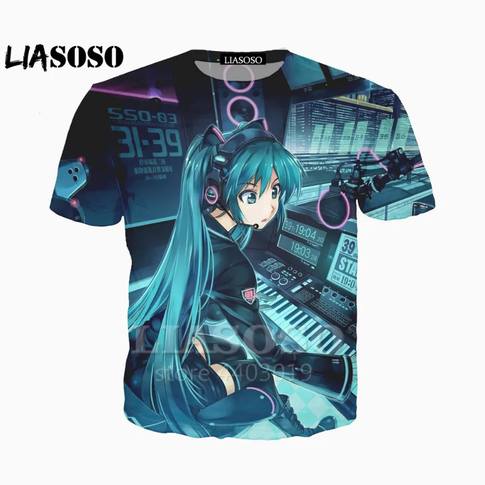 

LIASOSO2018 Summer HOT Anime vocaloid Hatsune Miku T Shirt Japanese Famous Animation Novelty 3D Print Unisex T-Shirt A044--80