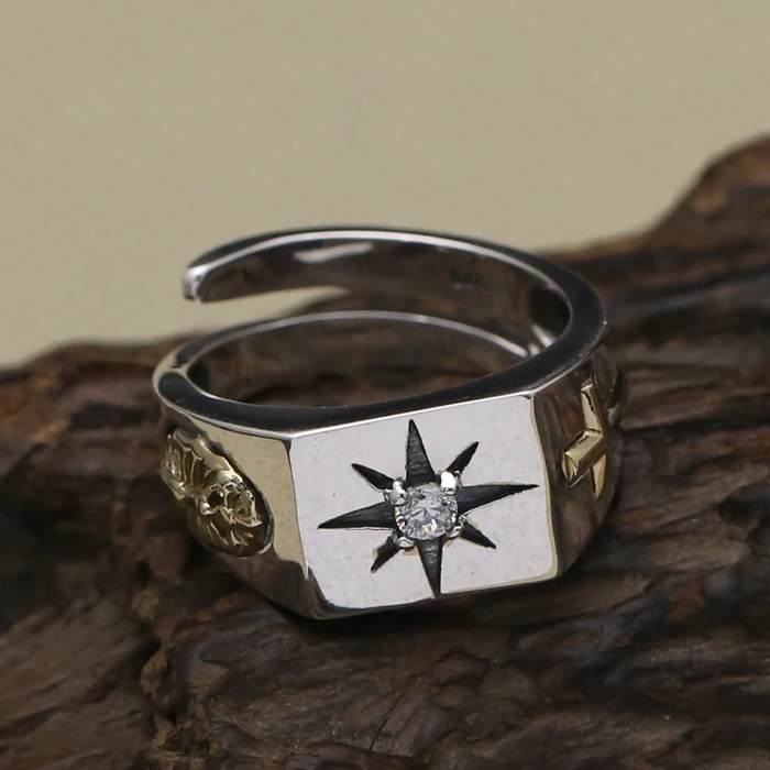 Цельное серебряное 925 простое крестообразное кольцо-манжета для мужчин Настоящее 925 пробы Серебряное мужское ювелирное изделие с одиночным циркониевым камнем подарки