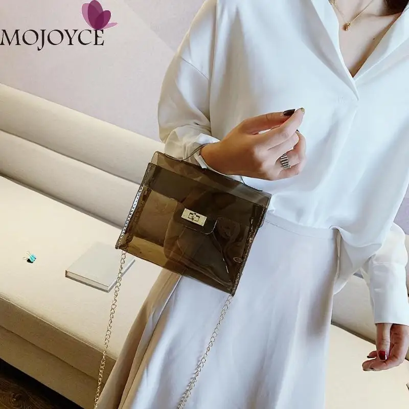 

Women Fashion Candy Color Transparent Shoulder Handbag PVC Solid Color Casual Top-handle Messenger Bag Women Chain Crossbody Bag