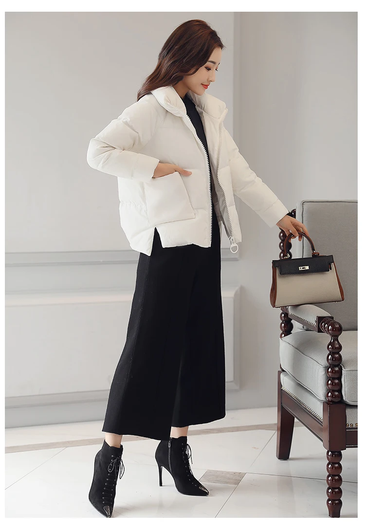 Fashion Standing collar Cotton Coat Short Casual Women Winter New Korean Solid color Collar Slim Cotton Jacket Female XY112