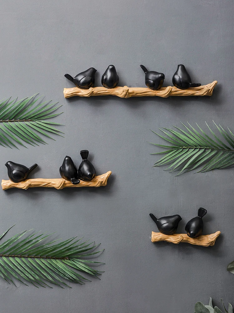 Three-dimensional bird treetop hook wall free punching fitting room hook clothing store Nordic wind wall clothes bag key hook