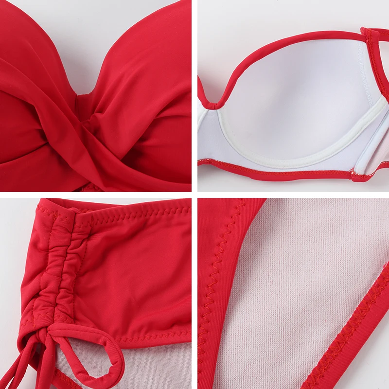 Andzhelika 2018 Plus Size Bikini Set Solid Swimsuit Halter Bikini Summer Beach Wear Cross Straps Swimwear Mid Waist Bathing Suit