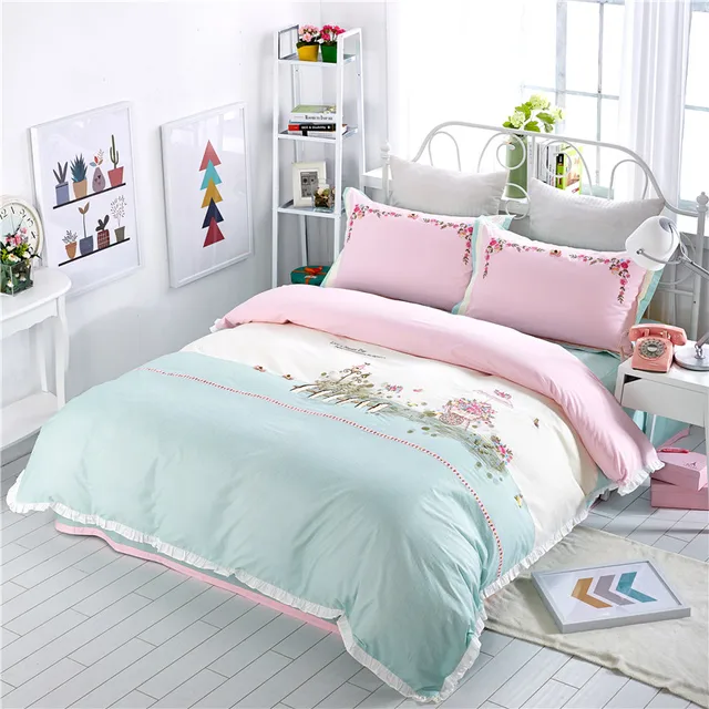 2017 bedding set cotton bed sheets french pastoral embroidery duvet bed sheets for girls