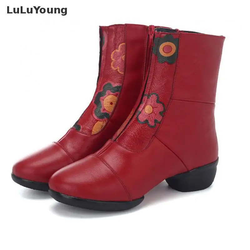 

Genuine Leather Womens Ankle Boots Medium Heel Women Shoes Boots Sy-2550