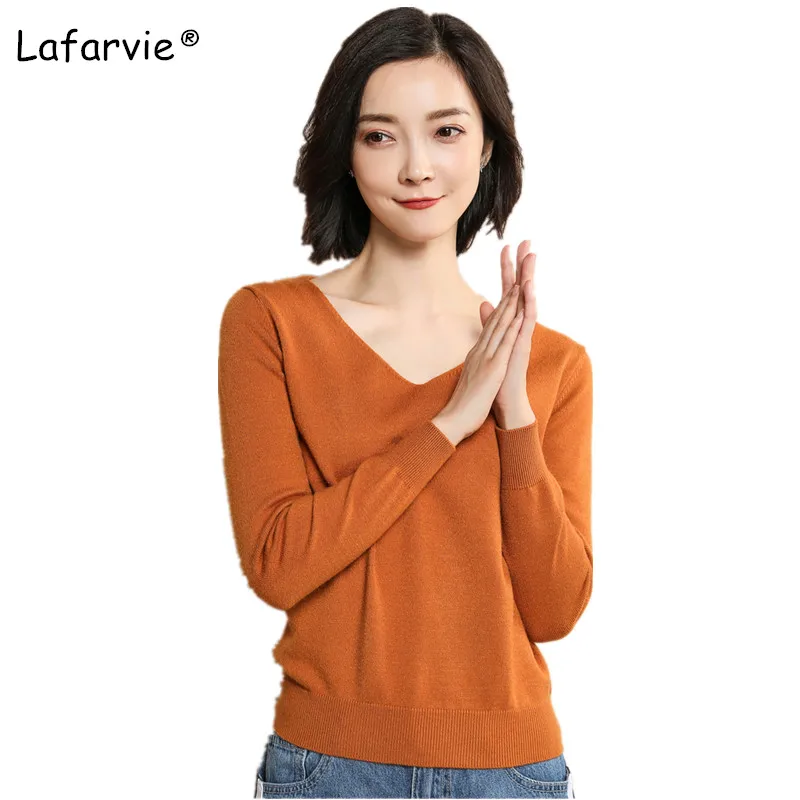 Lafarvie V-neck Knitted Sweater Women Tops Autumn Winter Casual Pullover Female Long Sleeve Solid Color Soft High Quality Jumper Lafarvie V-neck Knitted Sweater Women Tops Autumn Winter Casual Pullover Female Long Sleeve Solid Color Soft High Quality Jumper