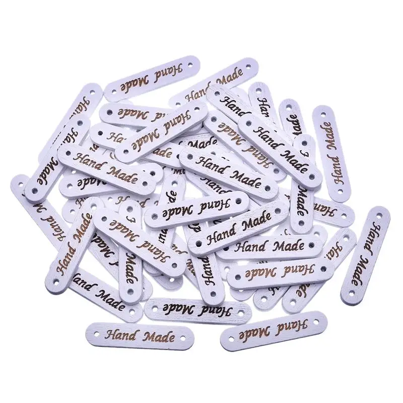 

50Pcs Wood Button White "Hand Made" Sewing Accessories Decorative Buttons for Handmade Scrapbooking Craft DIY 8*35mm