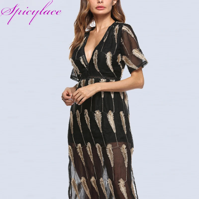 Spicylace Sexy Lange Maxi Chiffon Vrouwen Zomer Jurk Korte Mouwen Diepe V-hals Party Club Open Casual Plus Size Jurken Spicylace Sexy Lange Maxi Chiffon Vrouwen Zomer Jurk Korte Mouwen Diepe V-hals Party Club Open Casual Plus Size Jurken