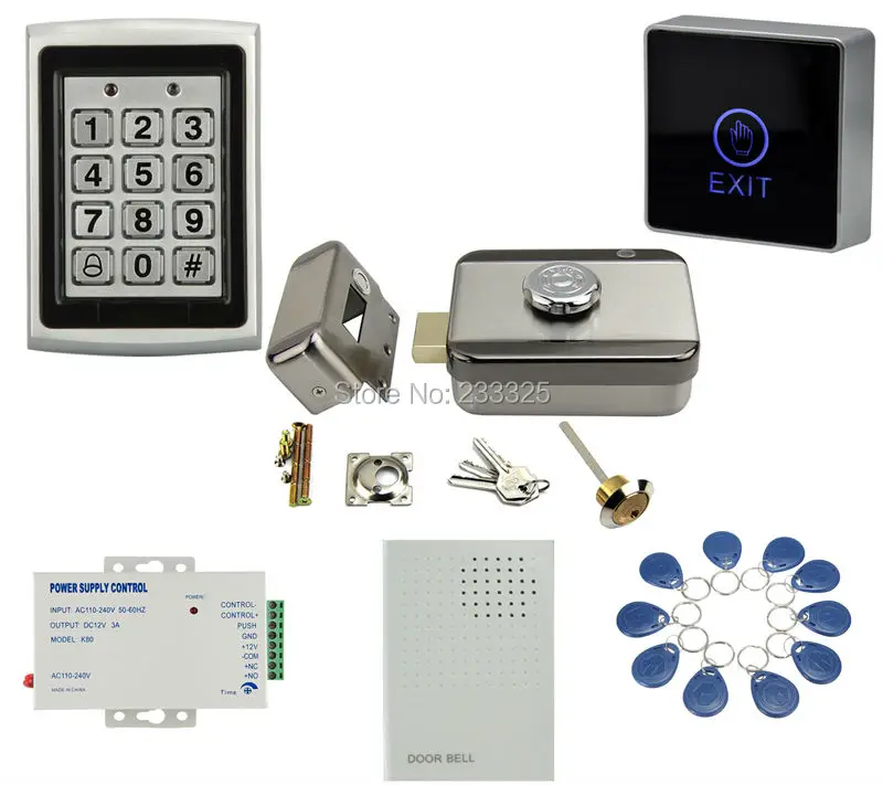 

Safety Electric Door Lock 125khz RFID Card Touch Button Metal Case Keypad Door Access Control Kit with 20tags