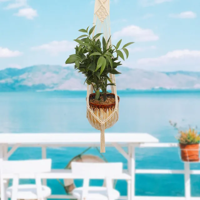Macrame Hanging Plant Hanger Hook Handmade Cotton Cord Garden Flowerpot Hanging Basket Holder Lifting Rope Simple Tassel Flower