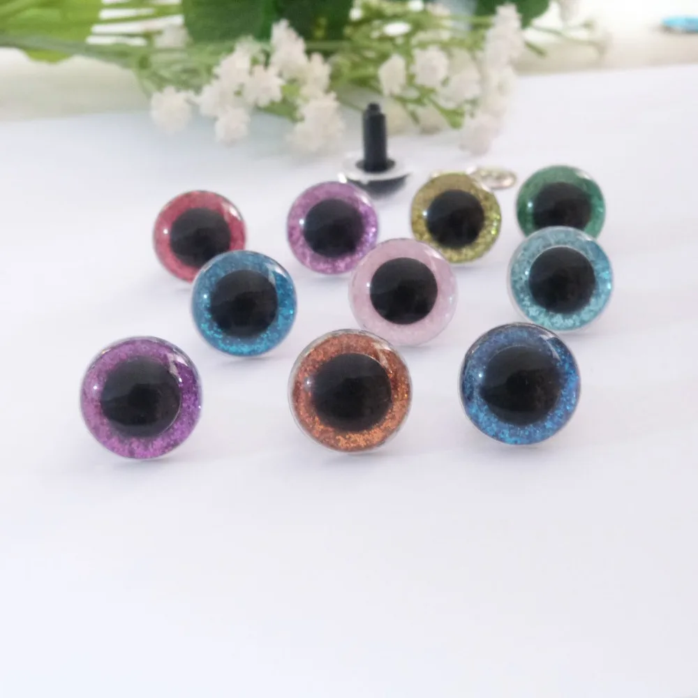 

60pcs--13.5/15/16.5/18mm smooth stem clear glitter toy eyes +glitter Nonwovens + meteal washer for diy wool felt-size option