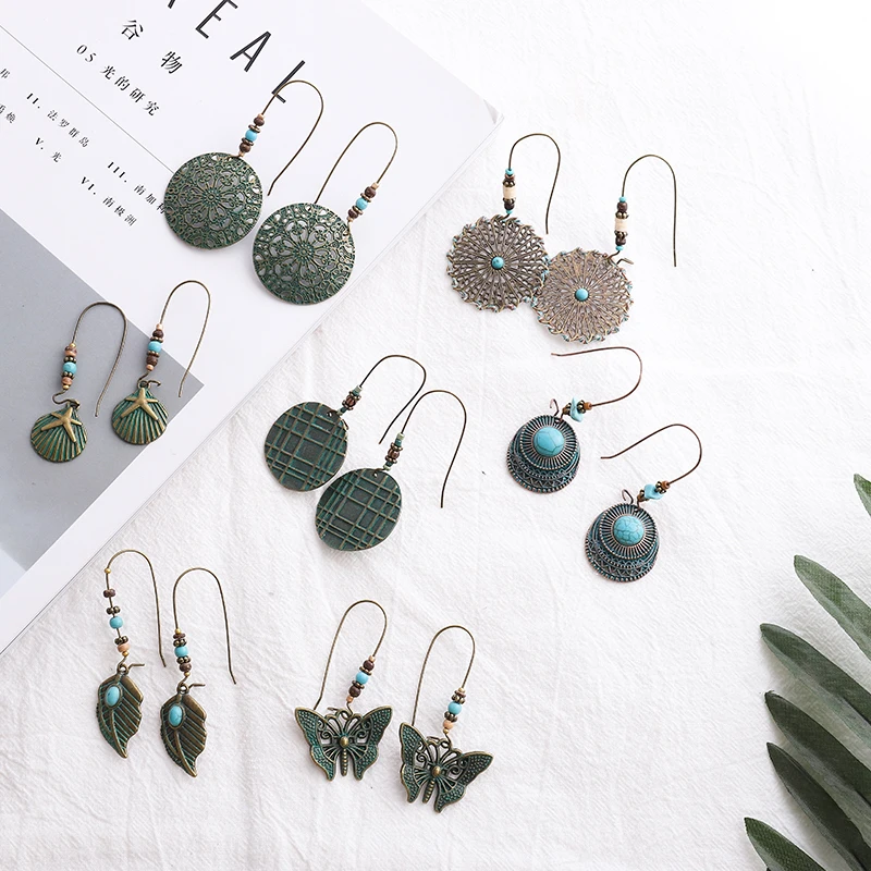 

Multiple Vintage Ethnic Bronze Irregular Butterfly Shell Dangles Drop Earrings For Women Female Hanging Earrings Jewelry Gift