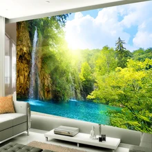 Китайский стиль фото обои горы и водные пейзажи на заказ 3D водопад настенные фрески контактная бумага Гостиная диван пейзаж