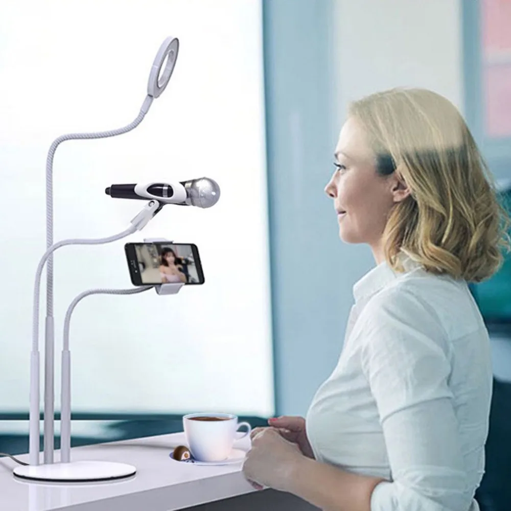 

Universal Adjustable Desktop Mobile Phone Holder Flexible Selfie Ring Light Long Arm Cellphone Clip Holder for Live Recording