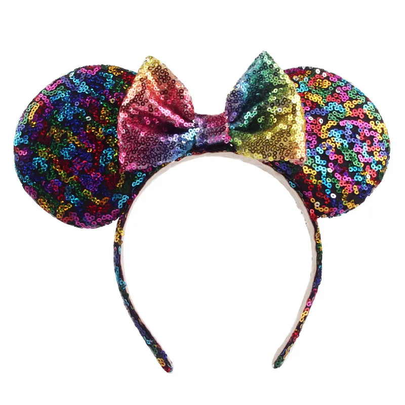 Rainbow Sequins Minnie Mouse Ears Hairband Kids Girl Bow Hairband Women Headband DIY Hair Accessories Headwear Kids Headband