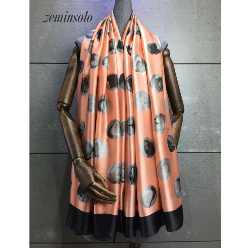 Женский атласный шелковый шарф бандана в горошек 100% натуральные мягкие шелковые