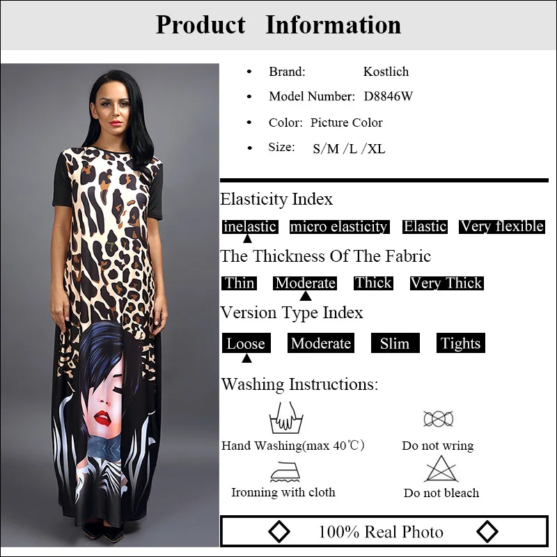 Kostlich Women Dress O-Neck Leopard Beauty Face Print Dress Sexy Women Maxi Long Dresses Plus Size Loose Casual Womens Clothing (26)