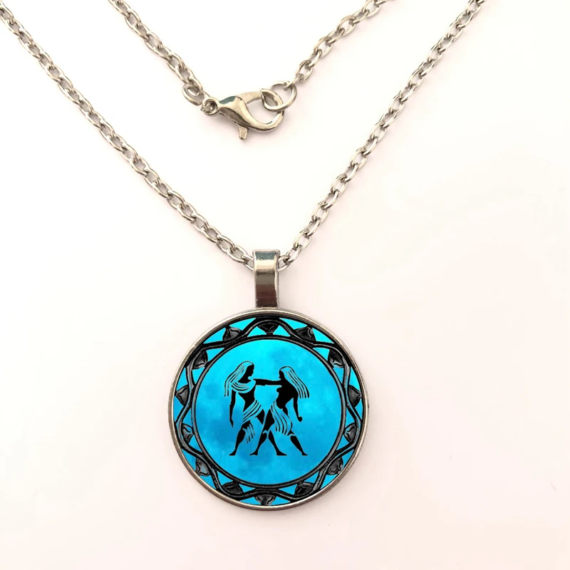 

Gemini Zodiac Horoscope Blue Moon Background Glass Dome Pendant Glass Cabochon Pendant Necklace For Women Men Quote Jewelry Gift