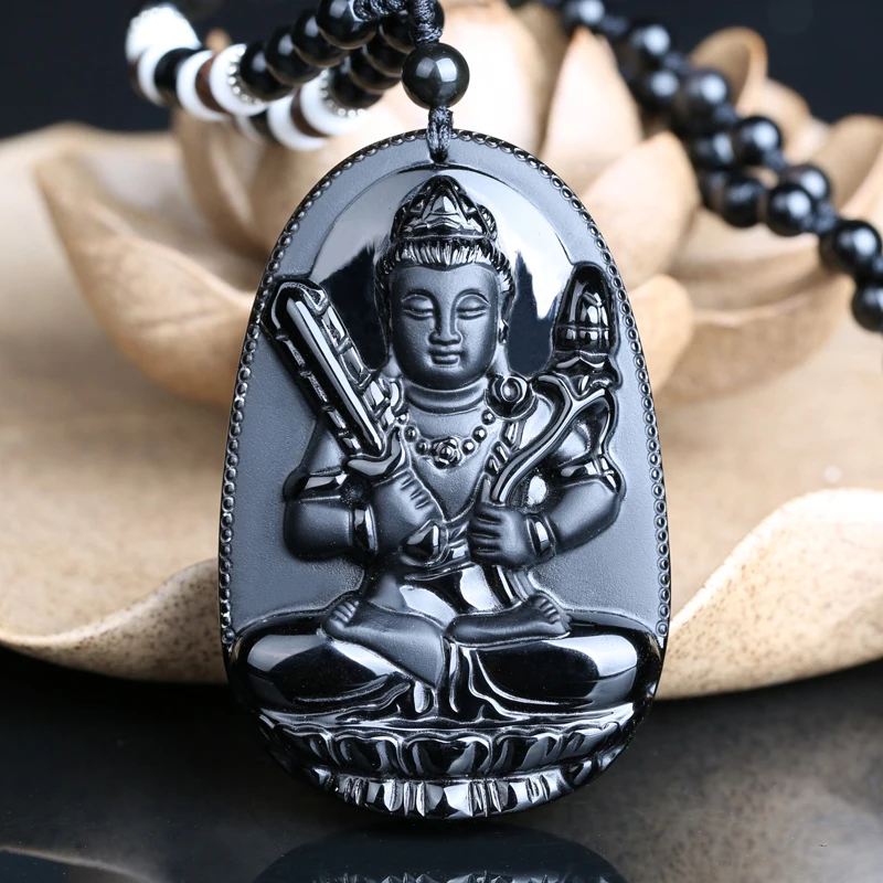 

Belwide eight patron void Tibet Bodhisattva Obsidian Necklace Pendant Zodiac ox tiger opening natal Buddha