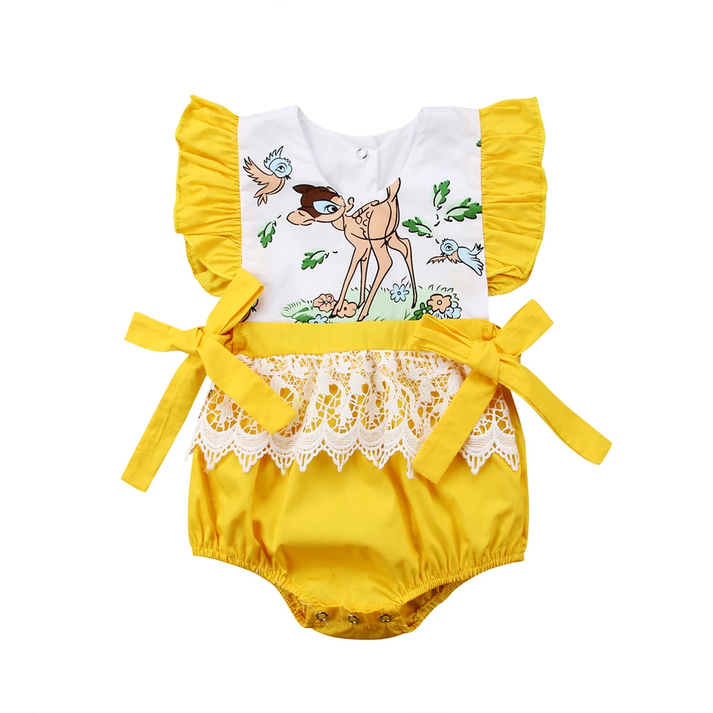 Милый Летний кружевной комбинезон одежды снаряжение с круглым вырезом для новорожденных девочек 0-24 месяцев