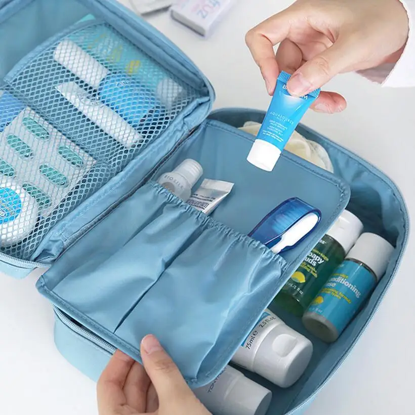 Neceser multifunction ماء الزينة المكياج المنظم المزدوج طبقة بنية حقيبة رجل إمرأة السفر التجميل حقيبة غسل حقيبة