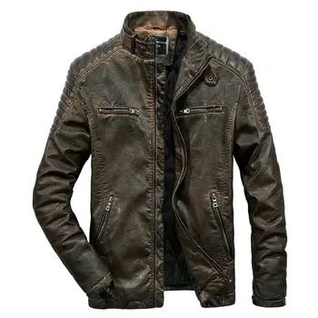 

High Quality Faux Leather Jacket Men Vintage Autumn Winter New Motorcycle Jacket Men Business Casual Mens Biker Jacket Coat