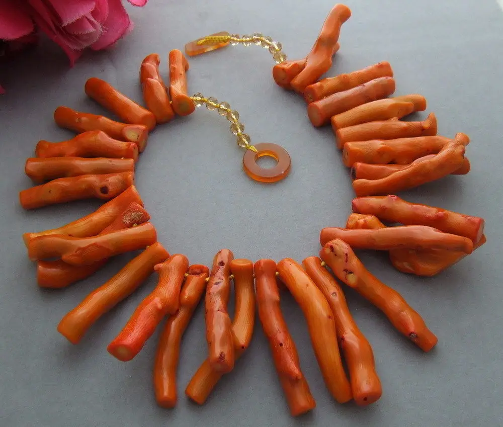 

FREE SHIPPING>@@> 1117 Coral&Crystal Necklace