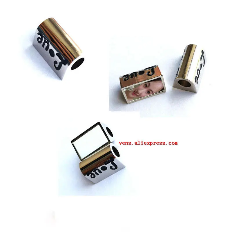 

sublimation blank heart rectangle shape photo bead metal hole 5MM european charms hot transfer printing material 15pieces/lot