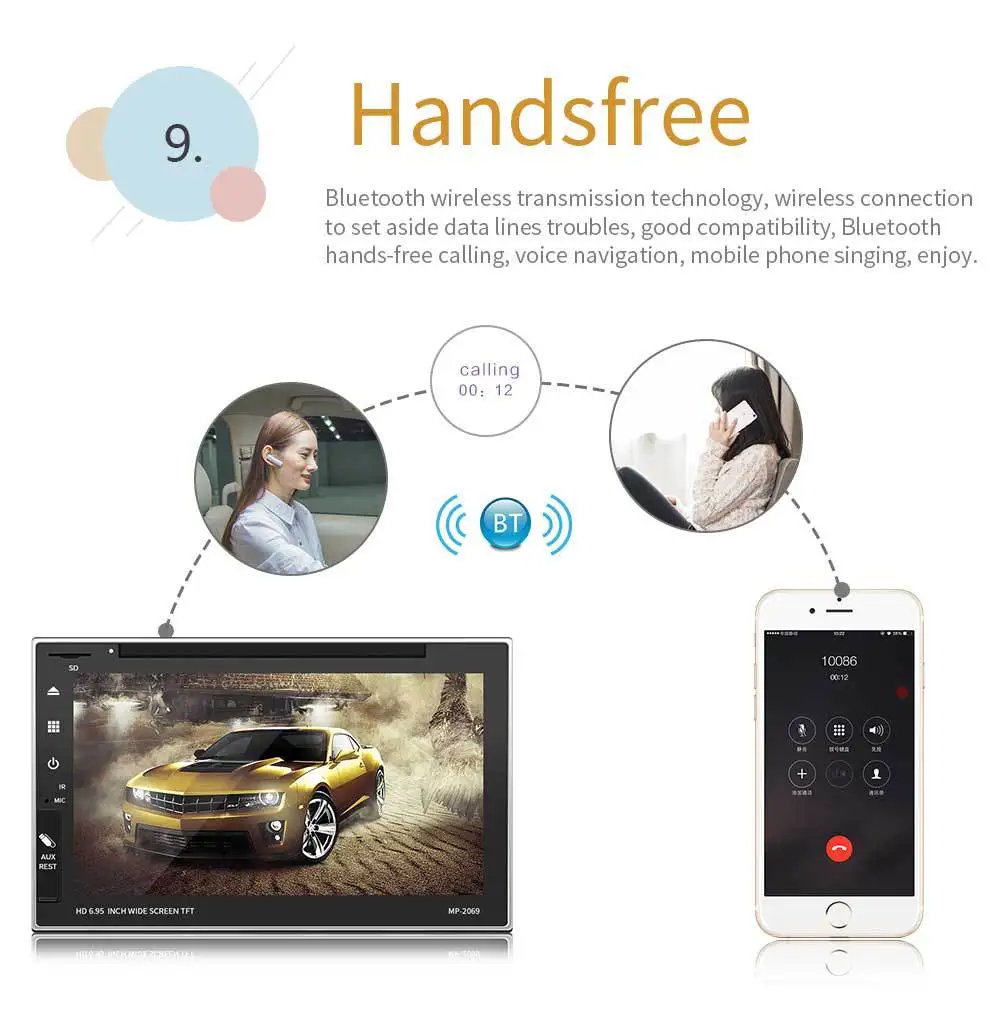 Excellent Auto Parts 7 Inch Car Navigation TFT Bluetooth MP5/ No Key Player GPS Navigation Integrated Machine Priority Player Display 10